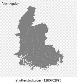 High Quality map of Vest-Agder County of Norway, with borders of municipality