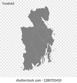 High Quality map of Vestfold County of Norway, with borders of municipality