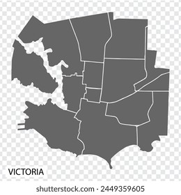 High Quality map of  Victoria is a city in Canada, with borders of the regions. Map of Victoria for your web site design, app, UI. EPS10.