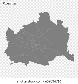 High Quality map of Vienna is a city of Austria, with borders of the districts