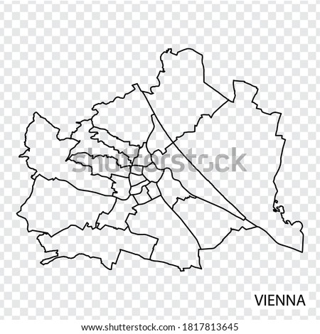 High Quality map of Vienna is a city  Austria, with borders of the regions. Map of Vienna for your web site design, app, UI. EPS10.