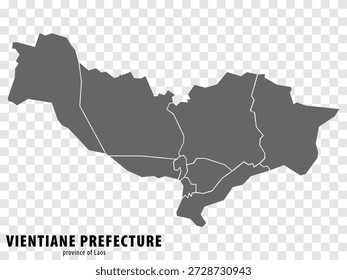 Mapa de alta calidad de la prefectura de Vientiane de Laos, con los límites de los distritos. Mapa de la prefectura de Vientiane para su diseño de Sitio web, App, UI. EPS10.