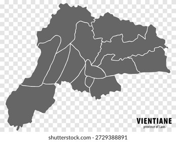 Mapa de alta calidad de la provincia de Vientiane de Laos, con los límites de los distritos. Mapa de la provincia de Vientiane para su diseño de Sitio web, App, UI. EPS10.