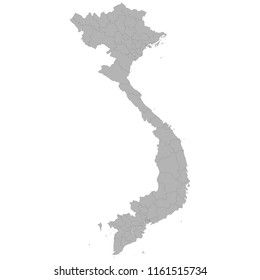 High quality map of Vietnam with borders of the regions on white background
