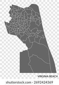 High Quality map Virginia Beach is a city  of United States, with borders of the districts. Map Virginia Beach of Virginia for your web site design, app, UI. EPS10.