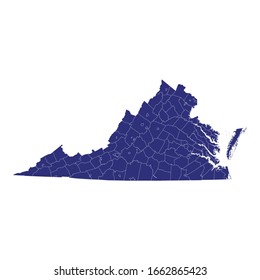 High Quality Map Of Virginia Is A State Of United States Of America With Borders Of The Counties