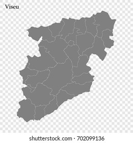 High Quality map of Viseu is a district of Portugal with borders of the municipalities
