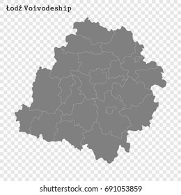 High Quality map of Łódź is a Voivodeship of Poland with borders of the powiats