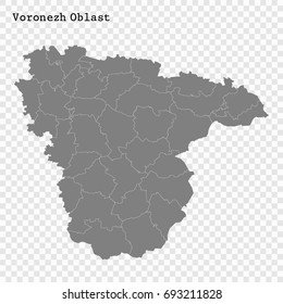 High Quality map of Voronezh Oblast is a region of Russia with borders of the districts