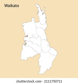 High Quality map of Waikato is a region of New Zealand, with borders of the districts