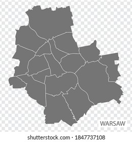 High Quality map of Warsaw is a capital  Poland, with borders of the districts. Map of Warsaw for your web site design, app, UI. EPS10.