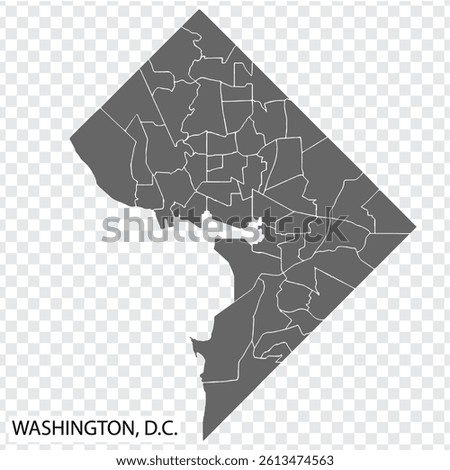 High Quality map Washington, D.C. is a capital of United States, with borders of the districts. Map Washington, District of Columbia for your web site design, app, UI. EPS10.