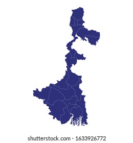 High Quality map of West Bengal is a state of India, with borders of the divisions