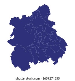 High Quality map of West Midlands is a region of England, with borders of the counties
