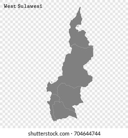High Quality map of West Sulawesi is a province of Indonesia, with borders of the regency