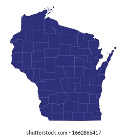 High Quality map of Wisconsin is a state of United States of America with borders of the counties