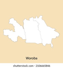 High Quality map of Woroba is a region of Ivory Coast, with borders of the districts