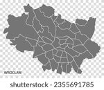 High Quality map of Wroclaw is a city  Poland, with borders of the regions. Map of Wroclaw for your web site design, app, UI. EPS10.
