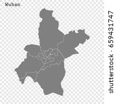 High Quality map of Wuhan is a city of China, with borders of the regions