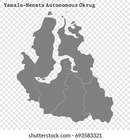 High Quality map of Yamalo-Nenets Autonomous Okrug is a region of Russia with borders of the districts