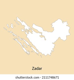 High Quality map of Zadar is a region of Croatia, with borders of the districts