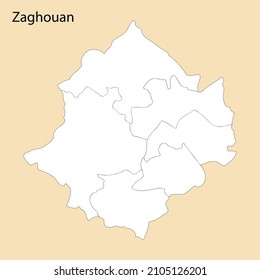 Mapa de alta calidad de Zaghouan es una región de Túnez, con fronteras de distritos