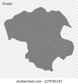 High Quality map of Zanjan is  province of Iran, with borders of the municipalities