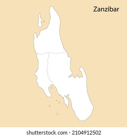 Mapa de alta calidad de Zanzíbar es una región de Tanzania, con fronteras de los distritos