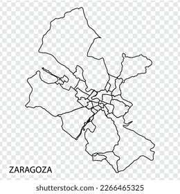 High Quality map of Zaragoza  is a city in Spain, with borders of the Districts. Map of Zaragoza for your web site design, app, UI. EPS10.