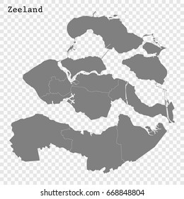 High Quality map of Zeeland is a province of Netherlands, with borders of the Municipalities