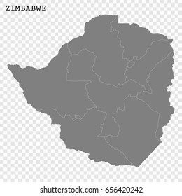 High quality map of Zimbabwe with borders of the regions or counties 