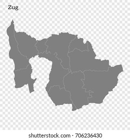 High Quality map of Zug is a canton of Switzerland, with borders of the districts