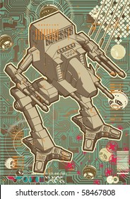 High quality Mech warrior design on hectic technology background.