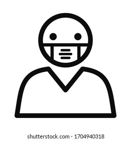 High quality medical face mask vector line icon isolated on white background. Linear stick man wearing a medical surgeon mask illustration