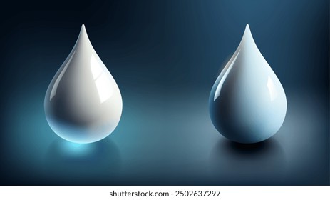 High Quality Milk Drops Isolated on Dark Background, Glossy Drops, Different From Similar Vectors, Vector Illustration
