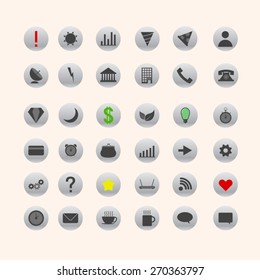 High quality minimalistic icon set for web and mobile. 36 vector icons.