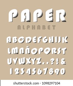 High Quality Modern Alphabet with Cutted and Folded Letters from A to Z , Number and Signs  on Color Background . Isolated Vector Elements