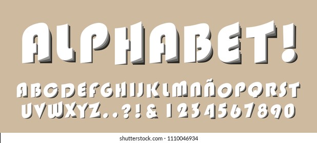 High Quality Modern Alphabet with Cutted and Folded Letters from A to Z , Numbesr and Signs  on Color Background . Isolated Vector Elements