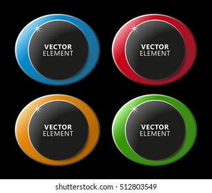 High Quality Modern Circular Color Labels on Black Background. Vector Isolated Illustration.