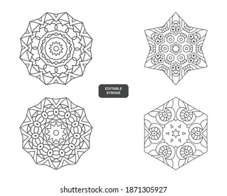 
Hochwertige, moderne Dekorationsrunden mit vielfältigen Mustern. Oriental Black Mandala auf weißem Hintergrund . Einzelne Vektorelemente