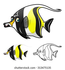 High Quality Moorish Idol Cartoon Character Include Flat Design and Line Art Version