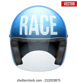 High quality motorcycle helmet with inscription Race in front. Vector Illustration isolated on white background.