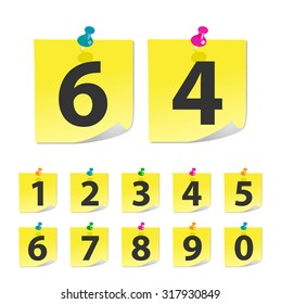 High Quality Note Paper Numbers on White Background ( 1 , 2 , 3 , 4 , 5 , 6 , 7 , 8 , 9 and 0.