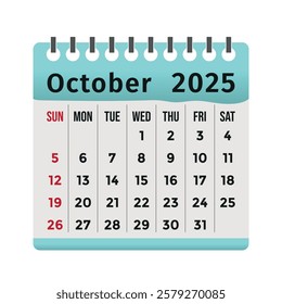 High quality October 2025 calendar vector design with bold typography, weekdays, and dates. Perfect for planners, schedules, organizers, and digital use. Printable template.