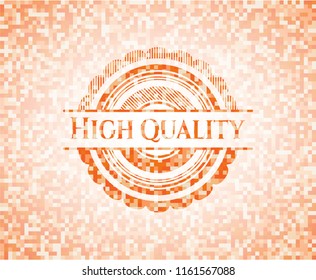 High Quality orange tile background illustration. Square geometric mosaic seamless pattern with emblem inside.