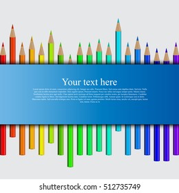 high quality original trendy realistic vector set of colored pencils in all rainbow colors with banner and place for text can be used for design, banners, poster, flyer, cover, brochure. template,