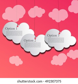 High quality original trendy vector paper cloud on a rope design element with place for your options