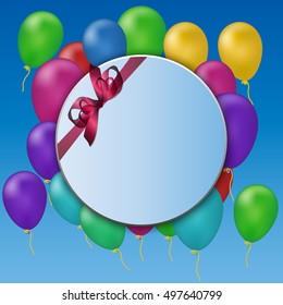 High quality original trendy vector banner with realistic ribbon and place for text on balloons background