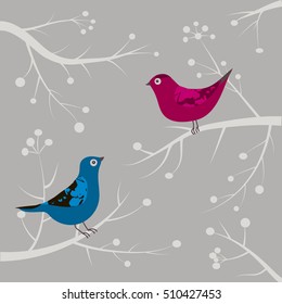 High quality original trendy vector winter card with birds