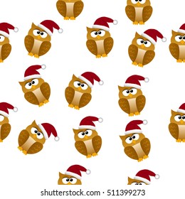 High quality original trendy vector seamless pattern with a cute christmas owl in santa hat